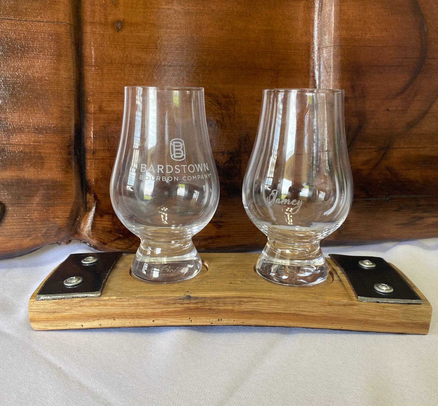 Bourbon Stave Double Glencairn Holder w/metal bands