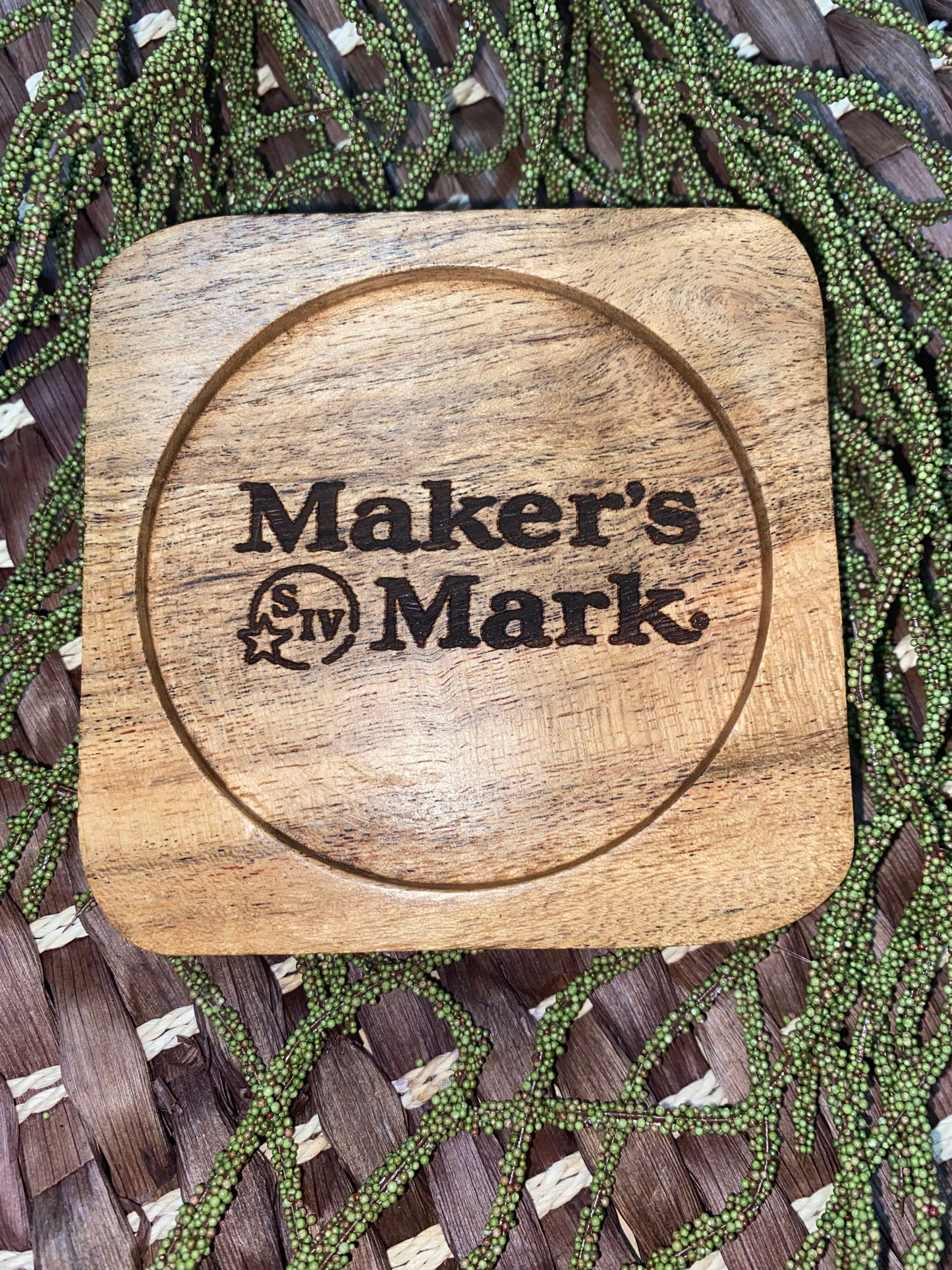 Laser Engraved Acacia Wood Coaster - Maker's Mark