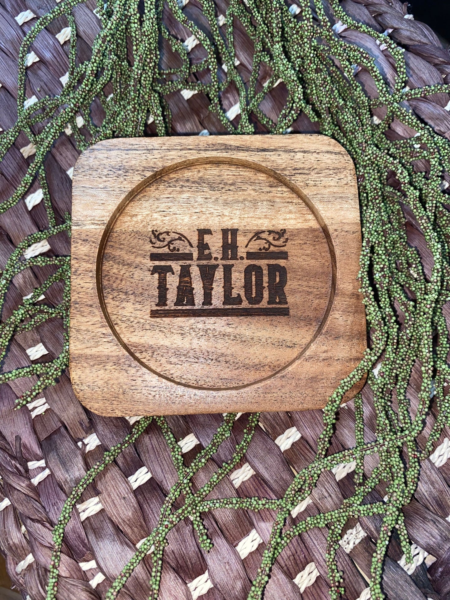 Laser Engraved Acacia Wood Coaster - EH Taylor