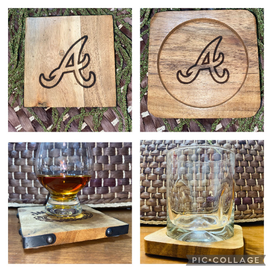 Laser Engraved Acacia Wood Coaster - Atlanta Braves