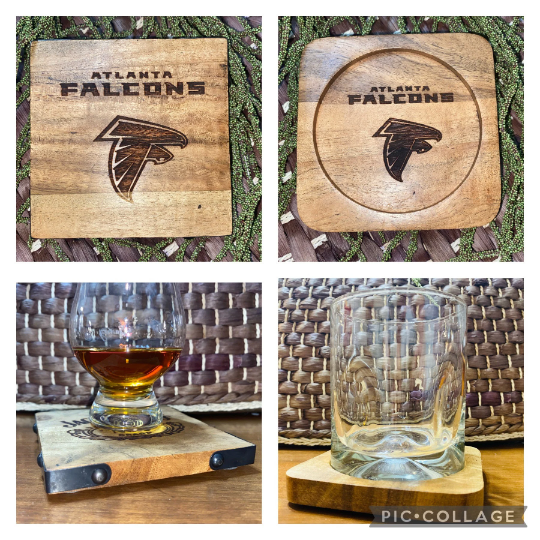 Laser Engraved Acacia Wood Coaster - Atlanta Falcons