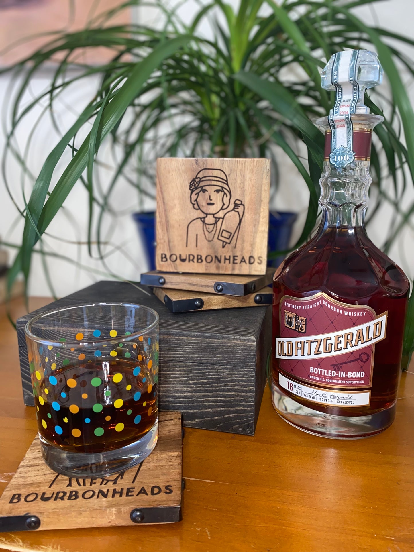 Laser Engraved Acacia Wood Coaster - BourbonHeads logo - female version