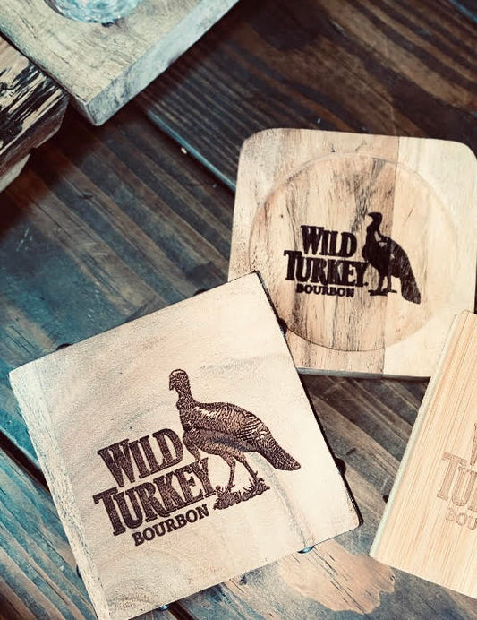 Laser Engraved Acacia Wood Coaster - Wild Turkey